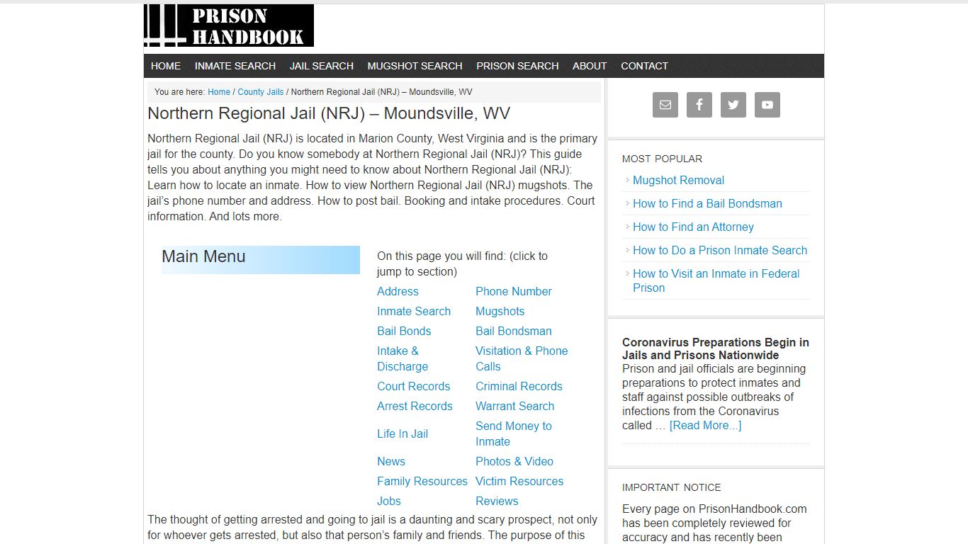 Northern Regional Jail (NRJ) – Moundsville, WV - Prison Handbook